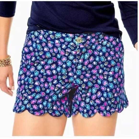 NWT Lilly Pulitzer Buttercup Knit Scallop Short Seabreeze Blue Low Tide Navy  14 - Picture 1 of 9